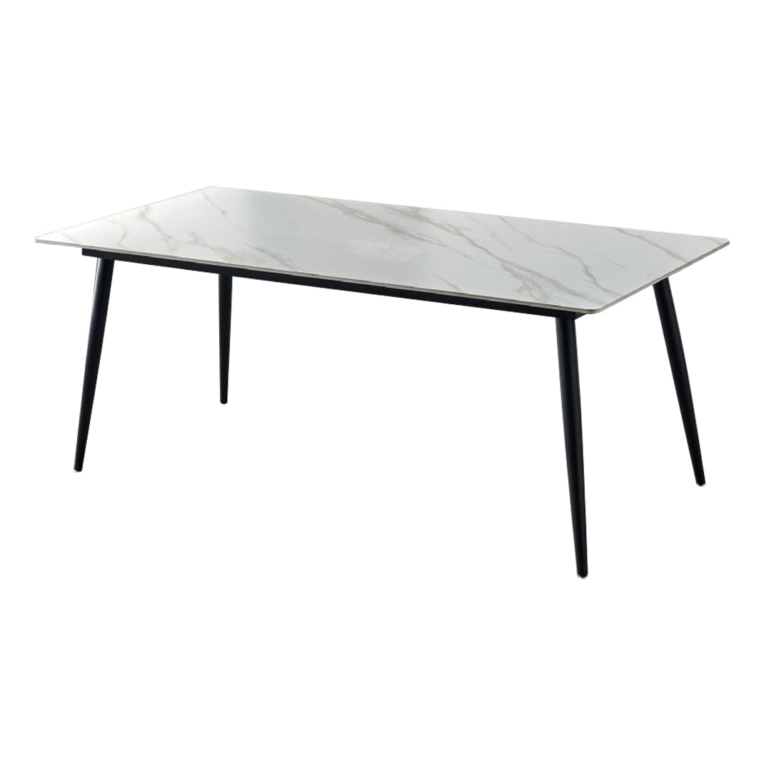 Stone Top Dining Table Traditional Luxury Table with 4 Black Legs White Without Chairs Clearhalo 'Dining Tables & Seating' 'Dining Tables' 'dining_table' 'furn' 'furn_dining_table' 'Furniture' 'furniture_dining_table' 'Kitchen & Dining Furniture' 'kitchen' 'kitchen_dining_table' 4818526