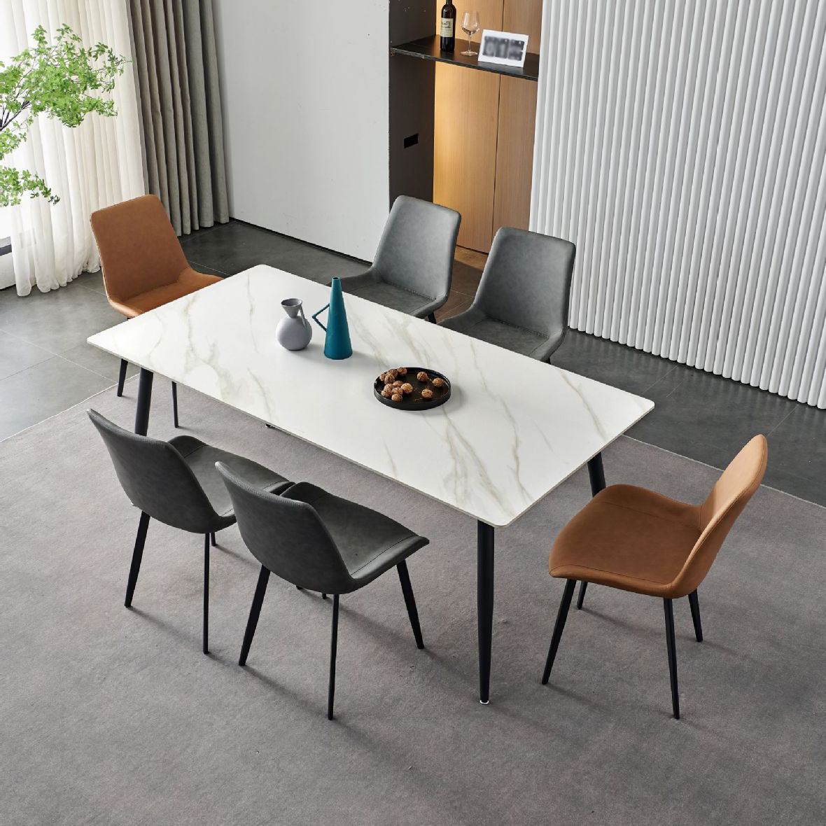 Stone Top Dining Table Traditional Luxury Table with 4 Black Legs Clearhalo 'Dining Tables & Seating' 'Dining Tables' 'dining_table' 'furn' 'furn_dining_table' 'Furniture' 'furniture_dining_table' 'Kitchen & Dining Furniture' 'kitchen' 'kitchen_dining_table' 4818533