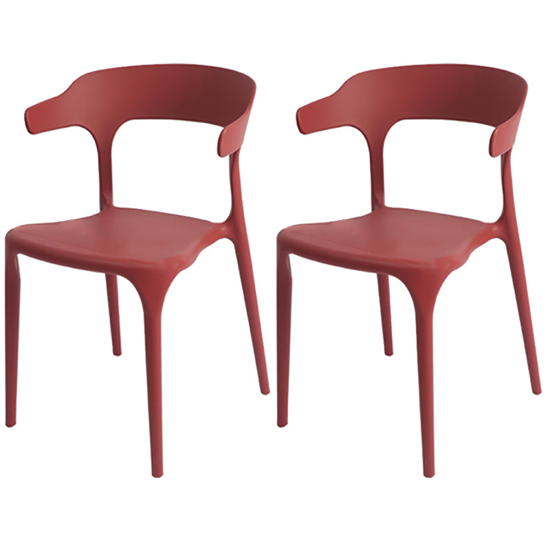 Modern Style Plastic Side Chair Open Back Dining Side Chair 17"x18"x30" Red 2 Piece Set Clearhalo 'Dining Chairs' 'Dining Tables & Seating' 'dining_chair' 'furn' 'furn_dining_chair' 'Furniture' 'furniture_dining_chair' 'Kitchen & Dining Furniture' 4818652