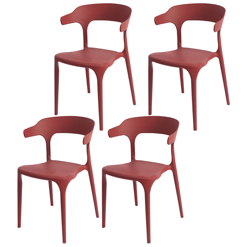 Modern Style Plastic Side Chair Open Back Dining Side Chair 17"x18"x30" Red 4 Piece Set Clearhalo 'Dining Chairs' 'Dining Tables & Seating' 'dining_chair' 'furn' 'furn_dining_chair' 'Furniture' 'furniture_dining_chair' 'Kitchen & Dining Furniture' 4818661