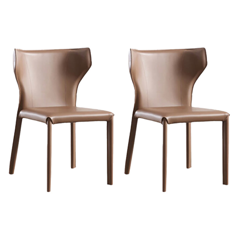 Modern Style Wingback Side Chair PU Leather Chairs for Dining Room Brown 2 Piece Set Clearhalo 'Dining Chairs' 'Dining Tables & Seating' 'dining_chair' 'furn' 'furn_dining_chair' 'Furniture' 'furniture_dining_chair' 'Kitchen & Dining Furniture' 4818755