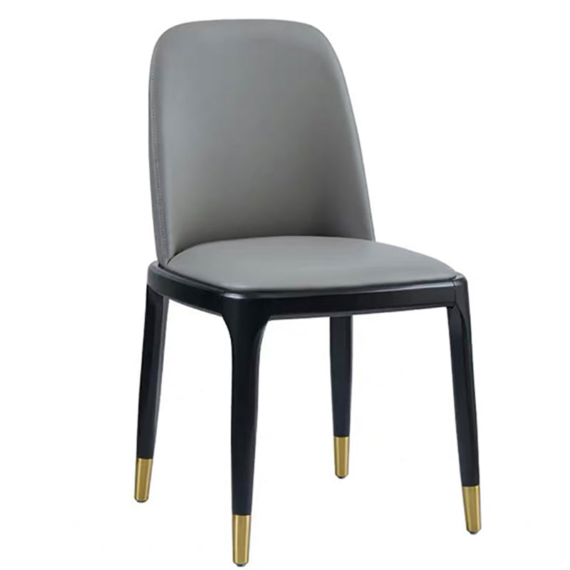Glam Leather Solid Back Dining Side Chair Home Side Chair in Black Dark Gray 1 Piece Clearhalo 'Dining Chairs' 'Dining Tables & Seating' 'dining_chair' 'furn' 'furn_dining_chair' 'Furniture' 'furniture_dining_chair' 'Kitchen & Dining Furniture' 4818768