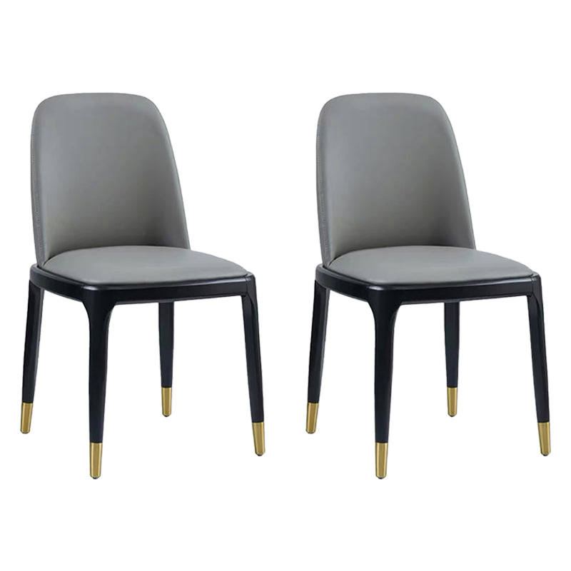 Glam Leather Solid Back Dining Side Chair Home Side Chair in Black Dark Gray 2 Piece Set Clearhalo 'Dining Chairs' 'Dining Tables & Seating' 'dining_chair' 'furn' 'furn_dining_chair' 'Furniture' 'furniture_dining_chair' 'Kitchen & Dining Furniture' 4818787