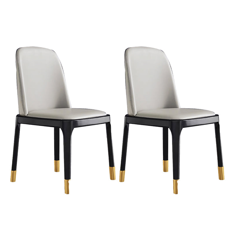 Glam Leather Solid Back Dining Side Chair Home Side Chair in Black Light Gray 2 Piece Set Clearhalo 'Dining Chairs' 'Dining Tables & Seating' 'dining_chair' 'furn' 'furn_dining_chair' 'Furniture' 'furniture_dining_chair' 'Kitchen & Dining Furniture' 4818789