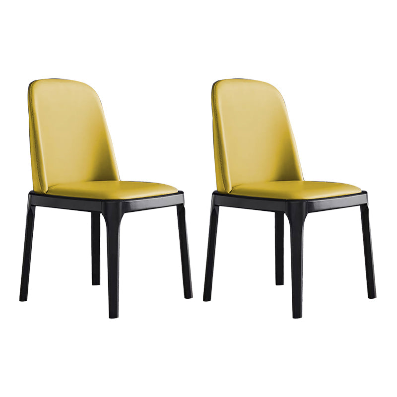 Glam Leather Solid Back Dining Side Chair Home Side Chair in Black Yellow 2 Piece Set Clearhalo 'Dining Chairs' 'Dining Tables & Seating' 'dining_chair' 'furn' 'furn_dining_chair' 'Furniture' 'furniture_dining_chair' 'Kitchen & Dining Furniture' 4818796