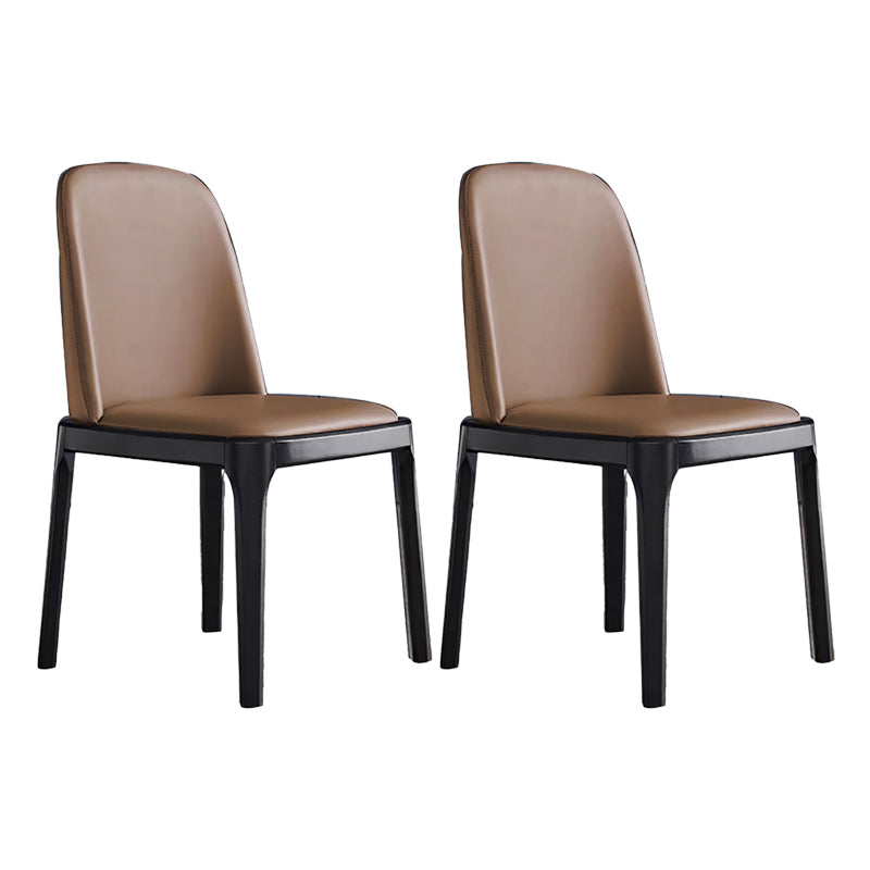 Glam Leather Solid Back Dining Side Chair Home Side Chair in Black Brown 2 Piece Set Clearhalo 'Dining Chairs' 'Dining Tables & Seating' 'dining_chair' 'furn' 'furn_dining_chair' 'Furniture' 'furniture_dining_chair' 'Kitchen & Dining Furniture' 4818797