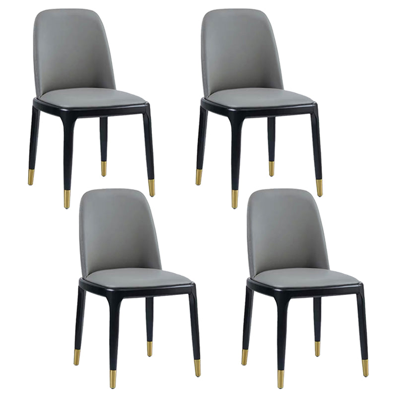 Glam Leather Solid Back Dining Side Chair Home Side Chair in Black Dark Gray 4 Piece Set Clearhalo 'Dining Chairs' 'Dining Tables & Seating' 'dining_chair' 'furn' 'furn_dining_chair' 'Furniture' 'furniture_dining_chair' 'Kitchen & Dining Furniture' 4818802
