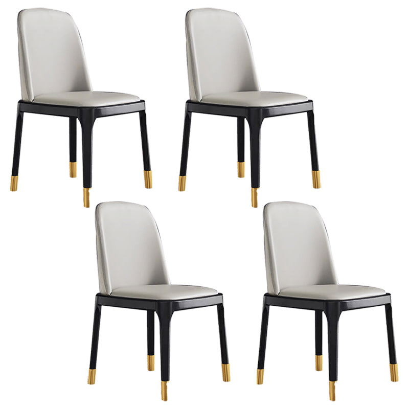 Glam Leather Solid Back Dining Side Chair Home Side Chair in Black Light Gray 4 Piece Set Clearhalo 'Dining Chairs' 'Dining Tables & Seating' 'dining_chair' 'furn' 'furn_dining_chair' 'Furniture' 'furniture_dining_chair' 'Kitchen & Dining Furniture' 4818803
