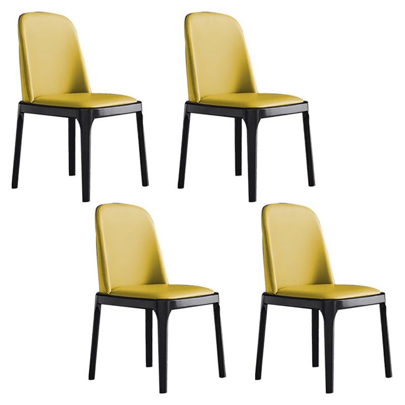 Glam Leather Solid Back Dining Side Chair Home Side Chair in Black Yellow 4 Piece Set Clearhalo 'Dining Chairs' 'Dining Tables & Seating' 'dining_chair' 'furn' 'furn_dining_chair' 'Furniture' 'furniture_dining_chair' 'Kitchen & Dining Furniture' 4818806