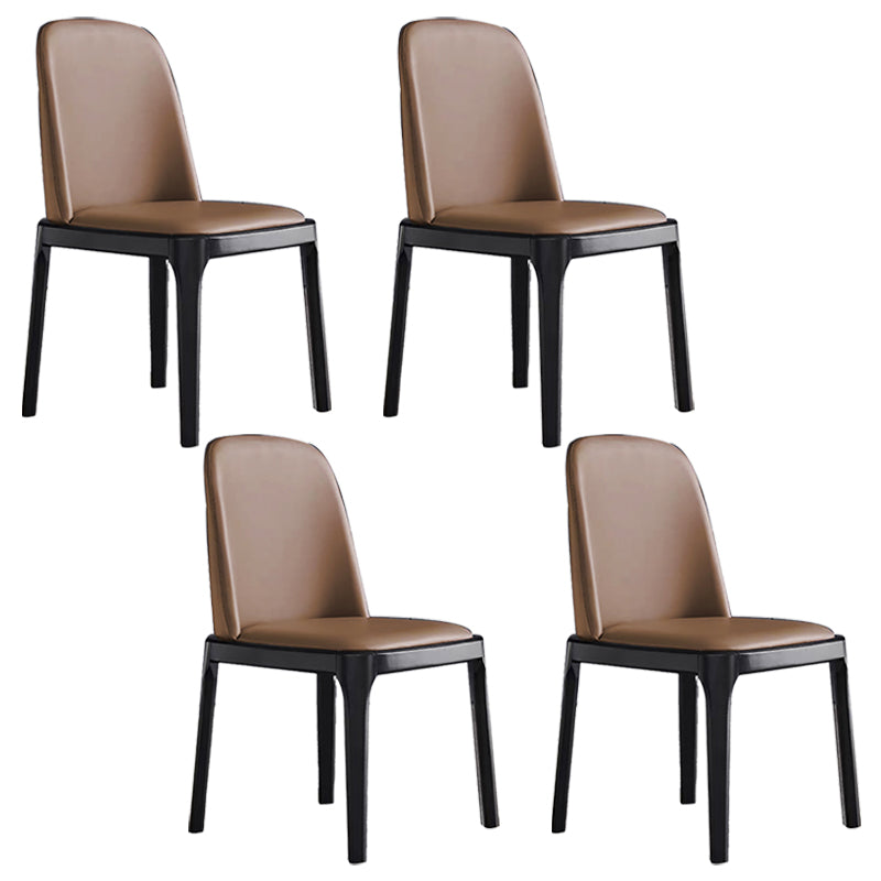 Glam Leather Solid Back Dining Side Chair Home Side Chair in Black Brown 4 Piece Set Clearhalo 'Dining Chairs' 'Dining Tables & Seating' 'dining_chair' 'furn' 'furn_dining_chair' 'Furniture' 'furniture_dining_chair' 'Kitchen & Dining Furniture' 4818807