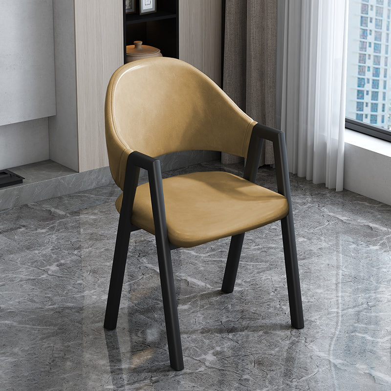 Modern Style Metal Side Chair Open Back Dining Side Chair with Black Legs Khaki 1 Piece Clearhalo 'Dining Chairs' 'Dining Tables & Seating' 'dining_chair' 'furn' 'furn_dining_chair' 'Furniture' 'furniture_dining_chair' 'Kitchen & Dining Furniture' 4818835