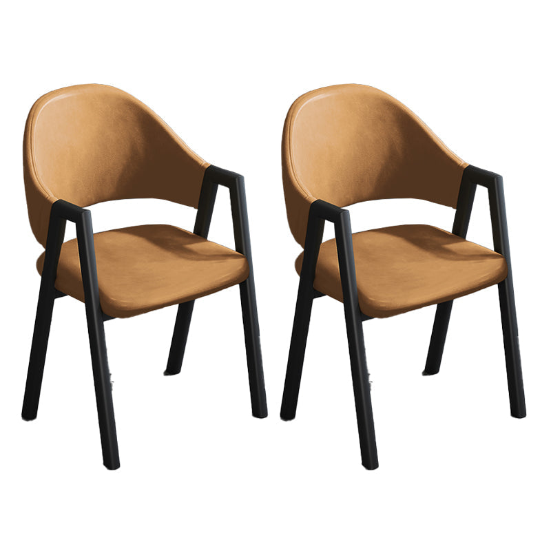 Modern Style Metal Side Chair Open Back Dining Side Chair with Black Legs Brown 2 Piece Set Clearhalo 'Dining Chairs' 'Dining Tables & Seating' 'dining_chair' 'furn' 'furn_dining_chair' 'Furniture' 'furniture_dining_chair' 'Kitchen & Dining Furniture' 4818846