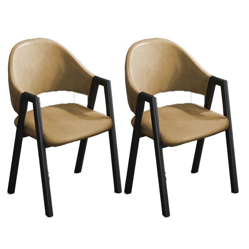 Modern Style Metal Side Chair Open Back Dining Side Chair with Black Legs Khaki 2 Piece Set Clearhalo 'Dining Chairs' 'Dining Tables & Seating' 'dining_chair' 'furn' 'furn_dining_chair' 'Furniture' 'furniture_dining_chair' 'Kitchen & Dining Furniture' 4818852
