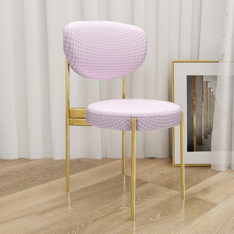 Glam Style Upholstered Side Chair Open Back Dining Side Chair Pink 1 Piece Brass Gold Clearhalo 'Dining Chairs' 'Dining Tables & Seating' 'dining_chair' 'furn' 'furn_dining_chair' 'Furniture' 'furniture_dining_chair' 'Kitchen & Dining Furniture' 4819003