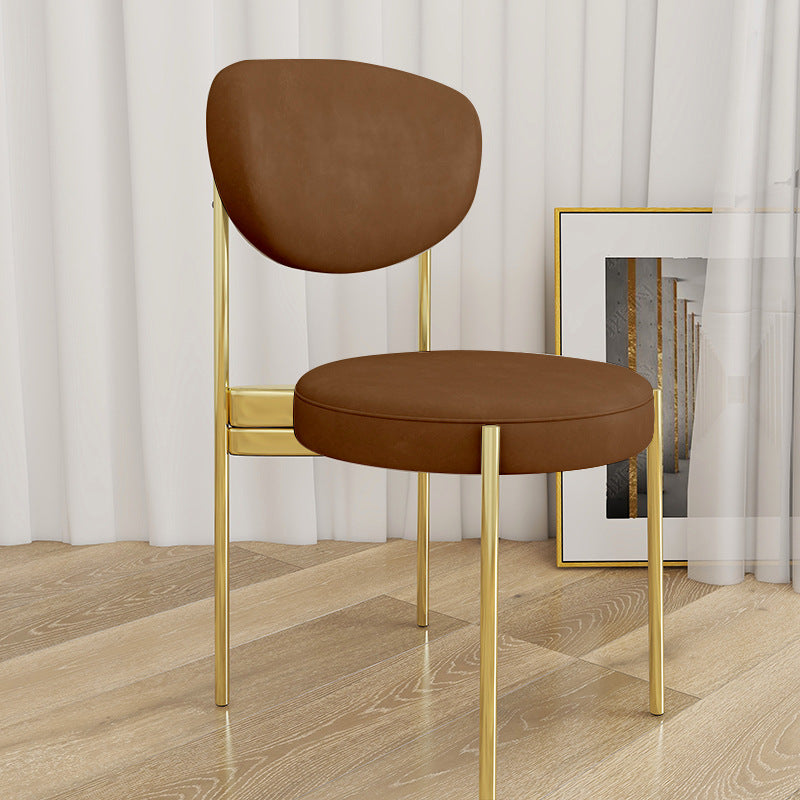 Glam Style Upholstered Side Chair Open Back Dining Side Chair Brown 1 Piece Brass Gold Clearhalo 'Dining Chairs' 'Dining Tables & Seating' 'dining_chair' 'furn' 'furn_dining_chair' 'Furniture' 'furniture_dining_chair' 'Kitchen & Dining Furniture' 4819012