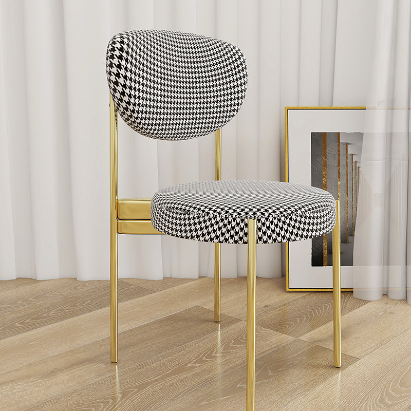 Glam Style Upholstered Side Chair Open Back Dining Side Chair Black White 1 Piece Brass Gold Clearhalo 'Dining Chairs' 'Dining Tables & Seating' 'dining_chair' 'furn' 'furn_dining_chair' 'Furniture' 'furniture_dining_chair' 'Kitchen & Dining Furniture' 4819016