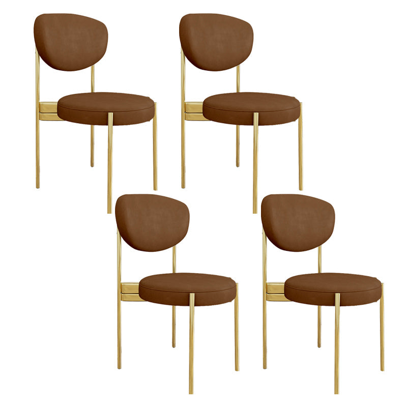 Glam Style Upholstered Side Chair Open Back Dining Side Chair Brown 4 Piece Set Brass Gold Clearhalo 'Dining Chairs' 'Dining Tables & Seating' 'dining_chair' 'furn' 'furn_dining_chair' 'Furniture' 'furniture_dining_chair' 'Kitchen & Dining Furniture' 4819050