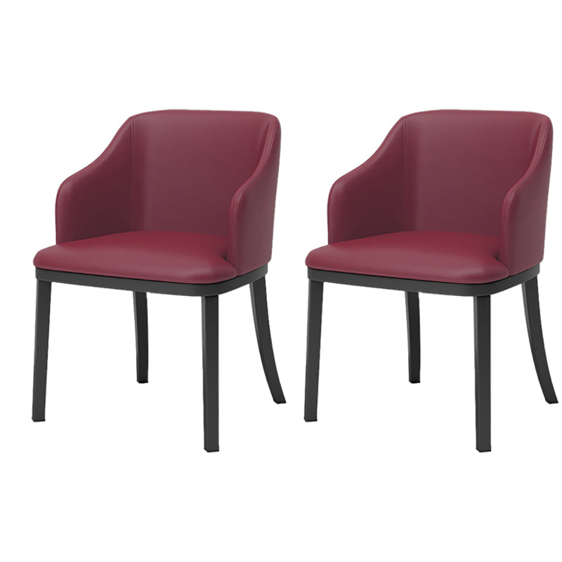 Modern Metal Dining Arm Chair Upholstered Side Chair for Dining Room Dark Red 2 Piece Set Clearhalo 'Dining Chairs' 'Dining Tables & Seating' 'dining_chair' 'furn' 'furn_dining_chair' 'Furniture' 'furniture_dining_chair' 'Kitchen & Dining Furniture' 4819074