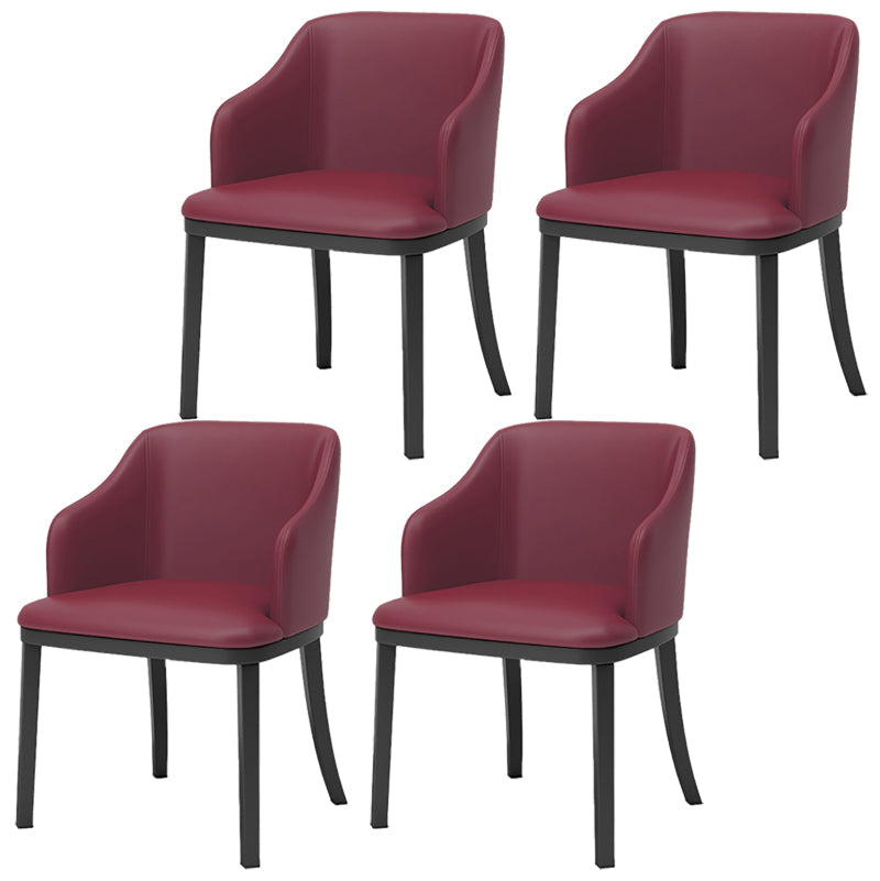 Modern Metal Dining Arm Chair Upholstered Side Chair for Dining Room Dark Red 4 Piece Set Clearhalo 'Dining Chairs' 'Dining Tables & Seating' 'dining_chair' 'furn' 'furn_dining_chair' 'Furniture' 'furniture_dining_chair' 'Kitchen & Dining Furniture' 4819091