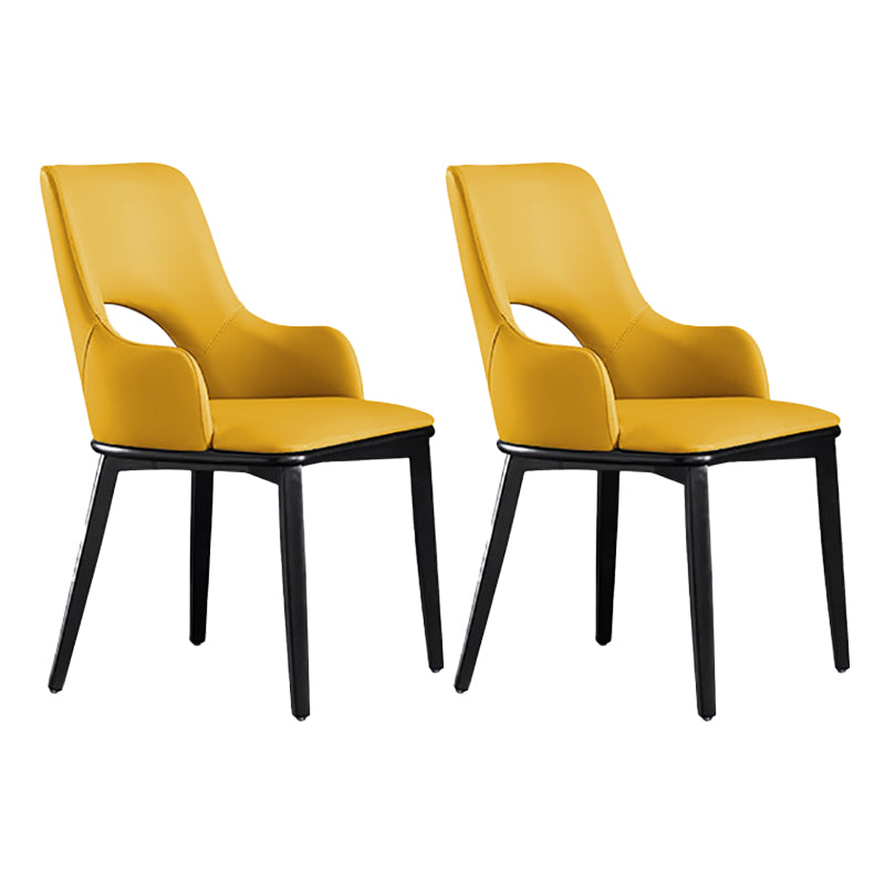 Modern Style Wood Arm Chair Open Back Upholstered Dining Side Chair Yellow 2 Piece Set Clearhalo 'Dining Chairs' 'Dining Tables & Seating' 'dining_chair' 'furn' 'furn_dining_chair' 'Furniture' 'furniture_dining_chair' 'Kitchen & Dining Furniture' 4819137