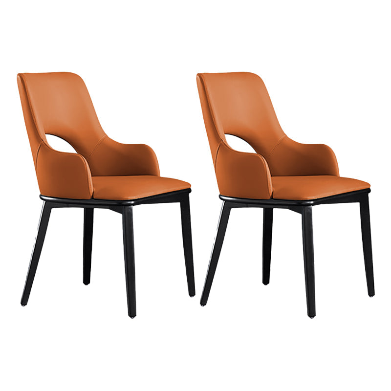 Modern Style Wood Arm Chair Open Back Upholstered Dining Side Chair Orange 2 Piece Set Clearhalo 'Dining Chairs' 'Dining Tables & Seating' 'dining_chair' 'furn' 'furn_dining_chair' 'Furniture' 'furniture_dining_chair' 'Kitchen & Dining Furniture' 4819139