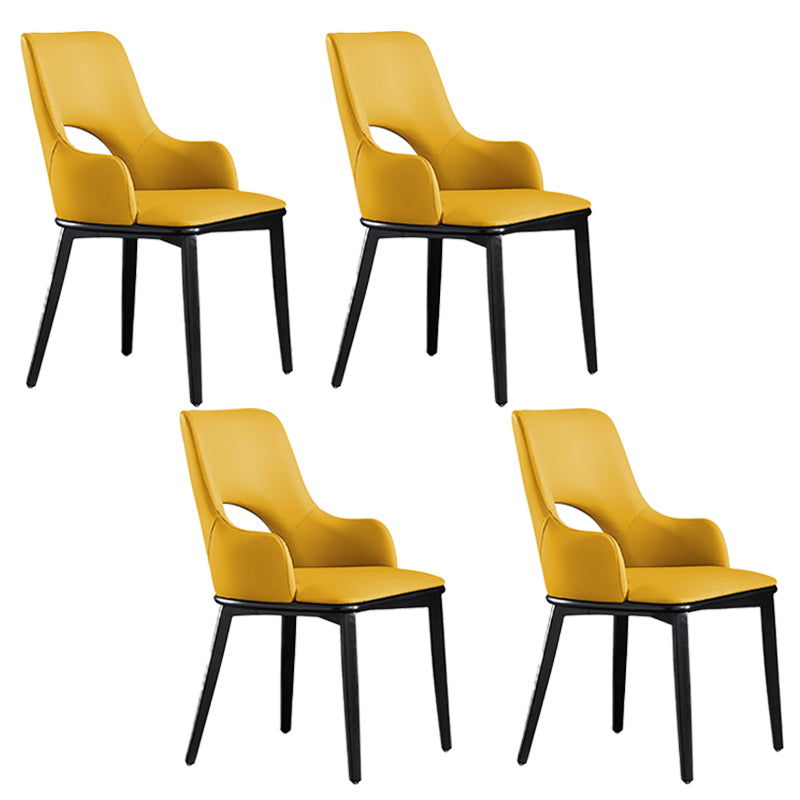 Modern Style Wood Arm Chair Open Back Upholstered Dining Side Chair Yellow 4 Piece Set Clearhalo 'Dining Chairs' 'Dining Tables & Seating' 'dining_chair' 'furn' 'furn_dining_chair' 'Furniture' 'furniture_dining_chair' 'Kitchen & Dining Furniture' 4819150