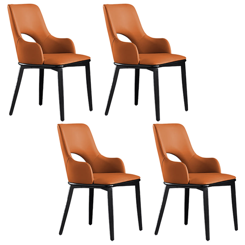 Modern Style Wood Arm Chair Open Back Upholstered Dining Side Chair Orange 4 Piece Set Clearhalo 'Dining Chairs' 'Dining Tables & Seating' 'dining_chair' 'furn' 'furn_dining_chair' 'Furniture' 'furniture_dining_chair' 'Kitchen & Dining Furniture' 4819151