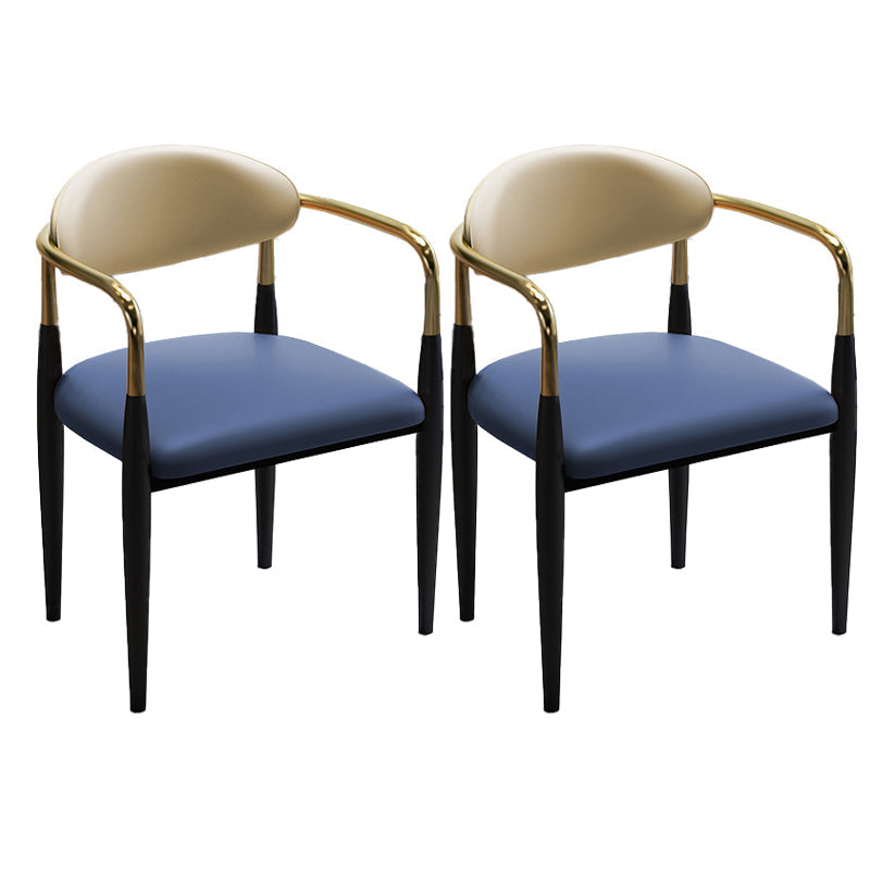Glam Metal Dining Room Chairs Open Back Dining Side Chair in Black Blue 2 Piece Set Clearhalo 'Dining Chairs' 'Dining Tables & Seating' 'dining_chair' 'furn' 'furn_dining_chair' 'Furniture' 'furniture_dining_chair' 'Kitchen & Dining Furniture' 4819177