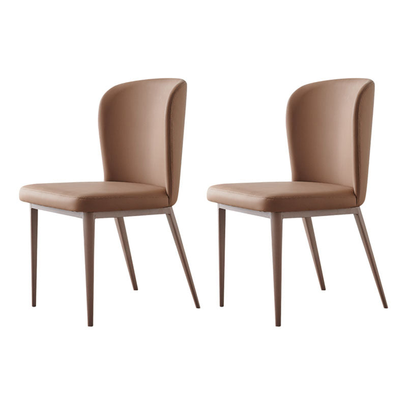 Contemporary Dining Side Chairs Wingback Side Chair with Stainless Steel Legs Khaki 2 Piece Set Clearhalo 'Dining Chairs' 'Dining Tables & Seating' 'dining_chair' 'furn' 'furn_dining_chair' 'Furniture' 'furniture_dining_chair' 'Kitchen & Dining Furniture' 4819271
