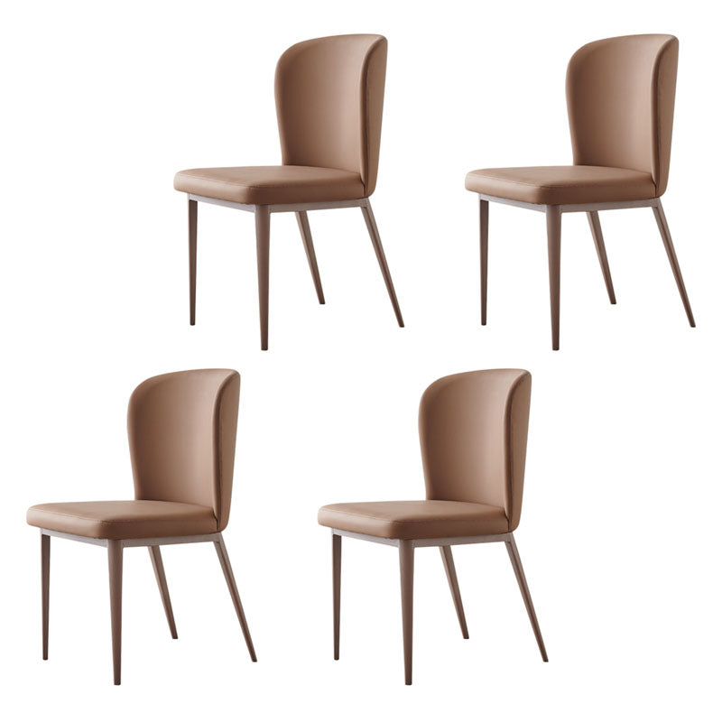 Contemporary Dining Side Chairs Wingback Side Chair with Stainless Steel Legs Khaki 4 Piece Set Clearhalo 'Dining Chairs' 'Dining Tables & Seating' 'dining_chair' 'furn' 'furn_dining_chair' 'Furniture' 'furniture_dining_chair' 'Kitchen & Dining Furniture' 4819273