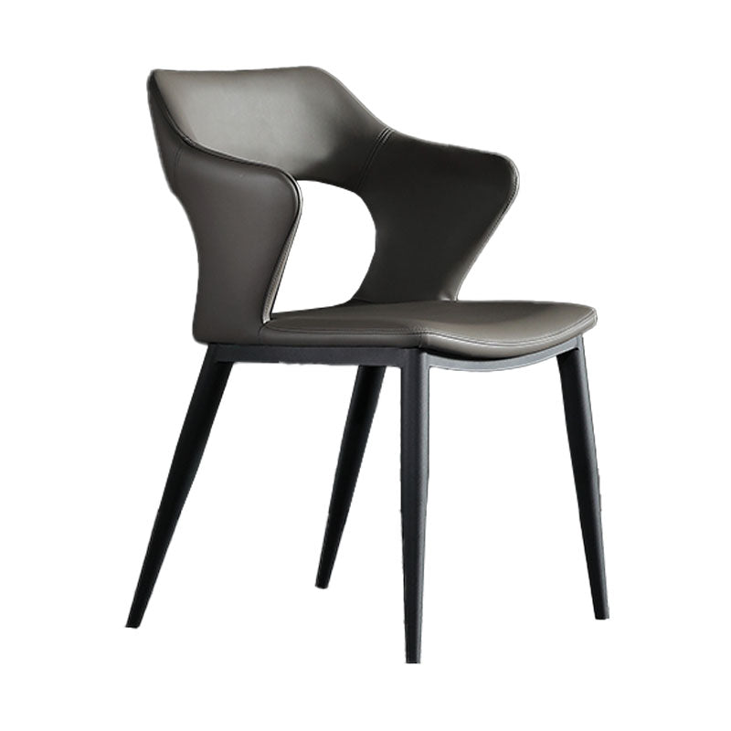 Modern Style Metal Arm Chair Open Back Dining Side Chair with Upholstered Dark Gray 1 Piece Clearhalo 'Dining Chairs' 'Dining Tables & Seating' 'dining_chair' 'furn' 'furn_dining_chair' 'Furniture' 'furniture_dining_chair' 'Kitchen & Dining Furniture' 4819289