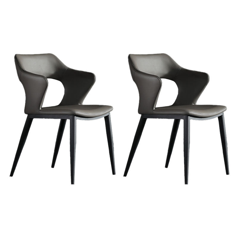 Modern Style Metal Arm Chair Open Back Dining Side Chair with Upholstered Dark Gray 2 Piece Set Clearhalo 'Dining Chairs' 'Dining Tables & Seating' 'dining_chair' 'furn' 'furn_dining_chair' 'Furniture' 'furniture_dining_chair' 'Kitchen & Dining Furniture' 4819290