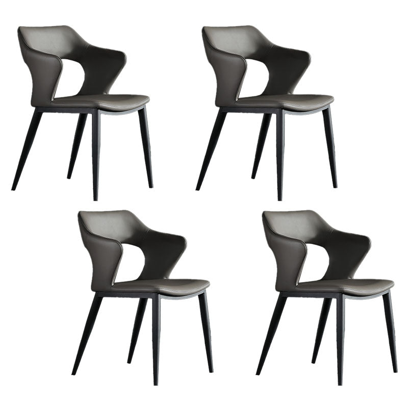 Modern Style Metal Arm Chair Open Back Dining Side Chair with Upholstered Dark Gray 4 Piece Set Clearhalo 'Dining Chairs' 'Dining Tables & Seating' 'dining_chair' 'furn' 'furn_dining_chair' 'Furniture' 'furniture_dining_chair' 'Kitchen & Dining Furniture' 4819293