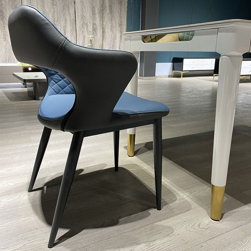 Modern Style Metal Arm Chair Open Back Dining Side Chair with Upholstered Blue 1 Piece Clearhalo 'Dining Chairs' 'Dining Tables & Seating' 'dining_chair' 'furn' 'furn_dining_chair' 'Furniture' 'furniture_dining_chair' 'Kitchen & Dining Furniture' 4819306