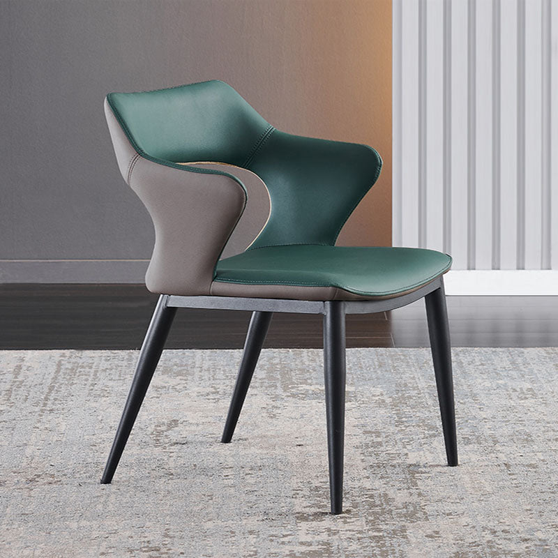 Modern Style Metal Arm Chair Open Back Dining Side Chair with Upholstered Blackish Green 1 Piece Clearhalo 'Dining Chairs' 'Dining Tables & Seating' 'dining_chair' 'furn' 'furn_dining_chair' 'Furniture' 'furniture_dining_chair' 'Kitchen & Dining Furniture' 4819309