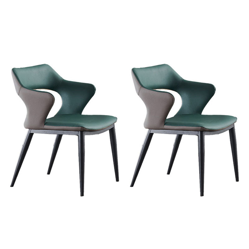 Modern Style Metal Arm Chair Open Back Dining Side Chair with Upholstered Blackish Green 2 Piece Set Clearhalo 'Dining Chairs' 'Dining Tables & Seating' 'dining_chair' 'furn' 'furn_dining_chair' 'Furniture' 'furniture_dining_chair' 'Kitchen & Dining Furniture' 4819310
