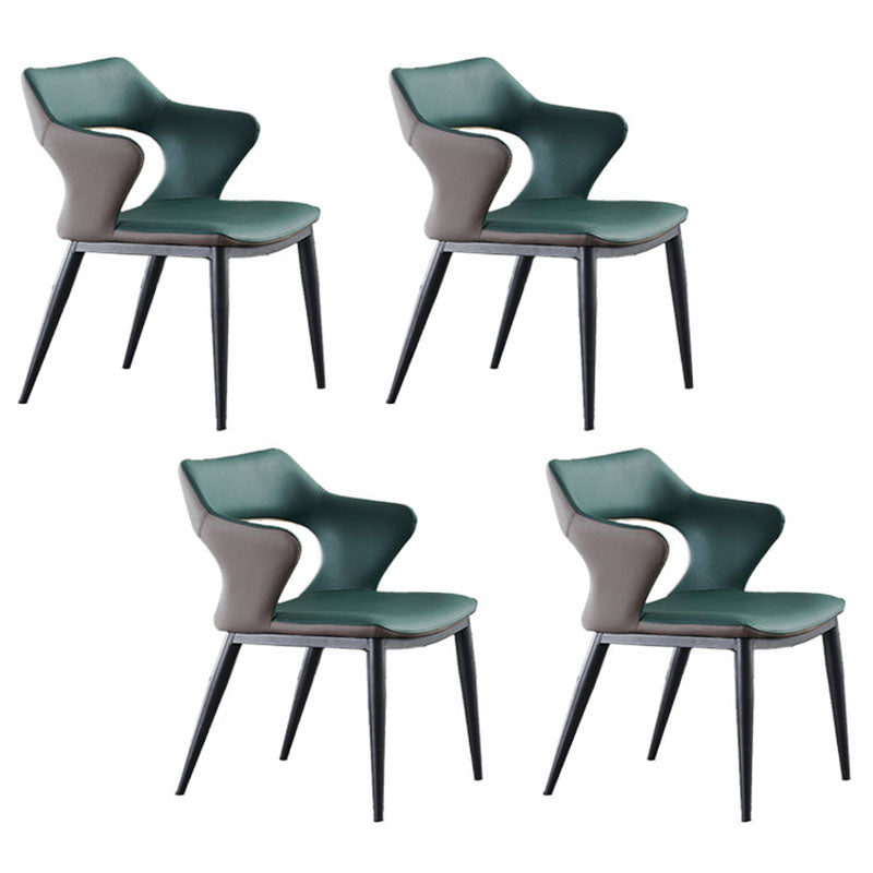 Modern Style Metal Arm Chair Open Back Dining Side Chair with Upholstered Blackish Green 4 Piece Set Clearhalo 'Dining Chairs' 'Dining Tables & Seating' 'dining_chair' 'furn' 'furn_dining_chair' 'Furniture' 'furniture_dining_chair' 'Kitchen & Dining Furniture' 4819311