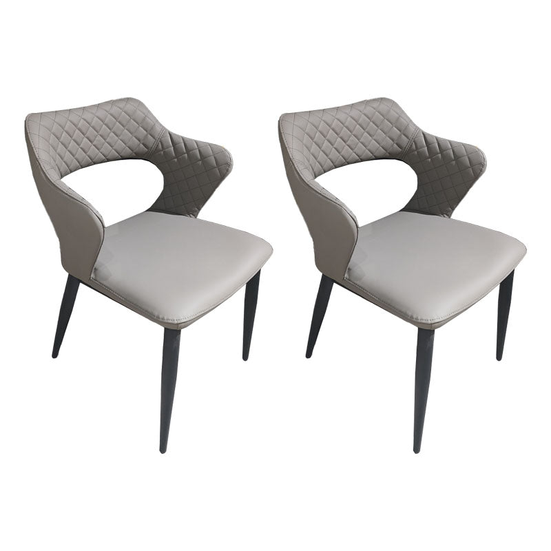 Modern Style Metal Arm Chair Open Back Dining Side Chair with Upholstered Light Gray 2 Piece Set Clearhalo 'Dining Chairs' 'Dining Tables & Seating' 'dining_chair' 'furn' 'furn_dining_chair' 'Furniture' 'furniture_dining_chair' 'Kitchen & Dining Furniture' 4819316