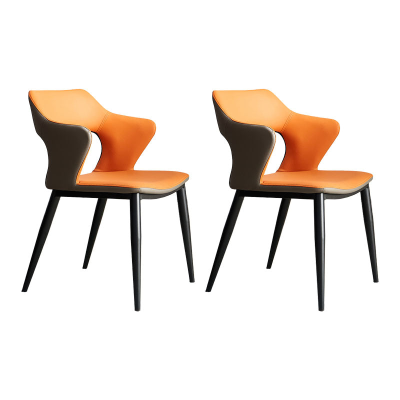 Modern Style Metal Arm Chair Open Back Dining Side Chair with Upholstered Orange 2 Piece Set Clearhalo 'Dining Chairs' 'Dining Tables & Seating' 'dining_chair' 'furn' 'furn_dining_chair' 'Furniture' 'furniture_dining_chair' 'Kitchen & Dining Furniture' 4819319
