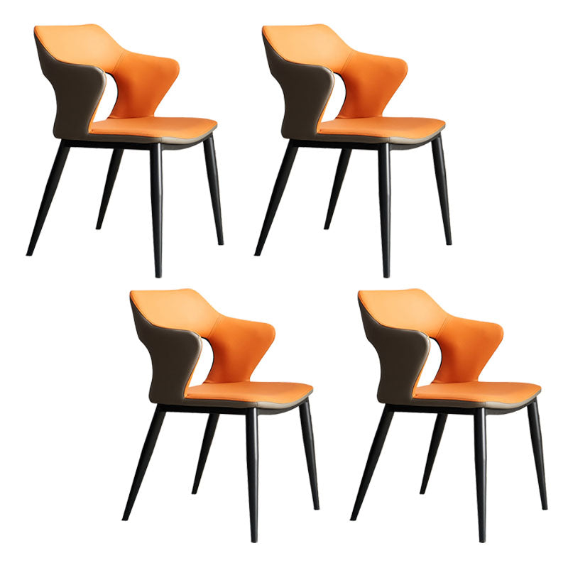 Modern Style Metal Arm Chair Open Back Dining Side Chair with Upholstered Orange 4 Piece Set Clearhalo 'Dining Chairs' 'Dining Tables & Seating' 'dining_chair' 'furn' 'furn_dining_chair' 'Furniture' 'furniture_dining_chair' 'Kitchen & Dining Furniture' 4819320