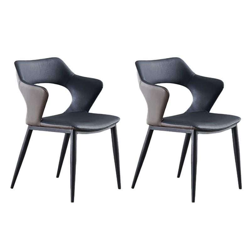 Modern Style Metal Arm Chair Open Back Dining Side Chair with Upholstered Navy Blue 2 Piece Set Clearhalo 'Dining Chairs' 'Dining Tables & Seating' 'dining_chair' 'furn' 'furn_dining_chair' 'Furniture' 'furniture_dining_chair' 'Kitchen & Dining Furniture' 4819325