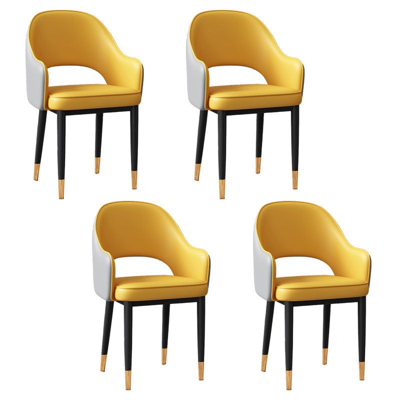 Glam Style Metal Arm Chair Open Back Upholstered Dining Side Chair Yellow 4 Piece Set Black Gold Clearhalo 'Dining Chairs' 'Dining Tables & Seating' 'dining_chair' 'furn' 'furn_dining_chair' 'Furniture' 'furniture_dining_chair' 'Kitchen & Dining Furniture' 4819416