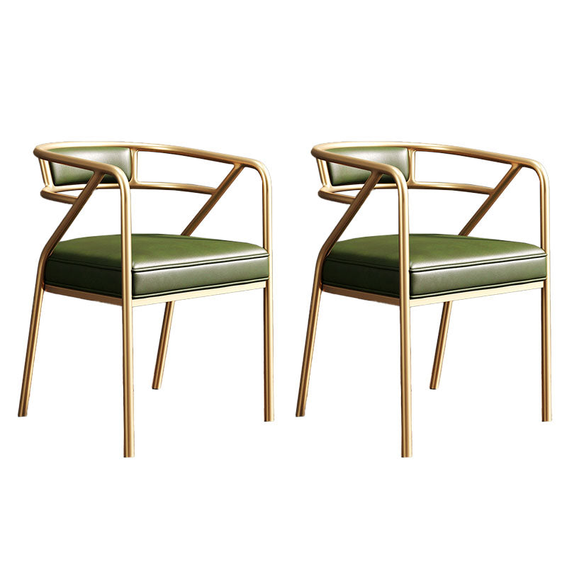 Glam Dining Chair Open Back Upholstered Dining Side Chair with Metal Legs Green Gold 2 Piece Set Clearhalo 'Dining Chairs' 'Dining Tables & Seating' 'dining_chair' 'furn' 'furn_dining_chair' 'Furniture' 'furniture_dining_chair' 'Kitchen & Dining Furniture' 4819507