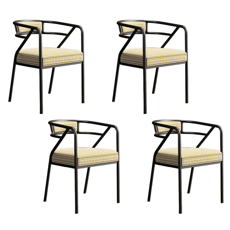 Glam Dining Chair Open Back Upholstered Dining Side Chair with Metal Legs Yellow White 4 Piece Set Clearhalo 'Dining Chairs' 'Dining Tables & Seating' 'dining_chair' 'furn' 'furn_dining_chair' 'Furniture' 'furniture_dining_chair' 'Kitchen & Dining Furniture' 4819523