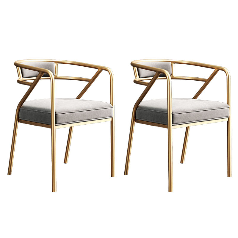 Glam Dining Chair Open Back Upholstered Dining Side Chair with Metal Legs Gray-Gold 2 Piece Set Clearhalo 'Dining Chairs' 'Dining Tables & Seating' 'dining_chair' 'furn' 'furn_dining_chair' 'Furniture' 'furniture_dining_chair' 'Kitchen & Dining Furniture' 4819528
