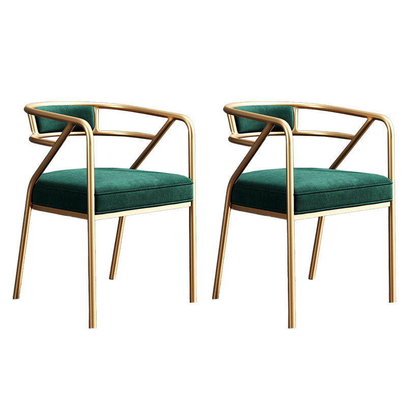 Glam Dining Chair Open Back Upholstered Dining Side Chair with Metal Legs Blackish Green 2 Piece Set Clearhalo 'Dining Chairs' 'Dining Tables & Seating' 'dining_chair' 'furn' 'furn_dining_chair' 'Furniture' 'furniture_dining_chair' 'Kitchen & Dining Furniture' 4819534