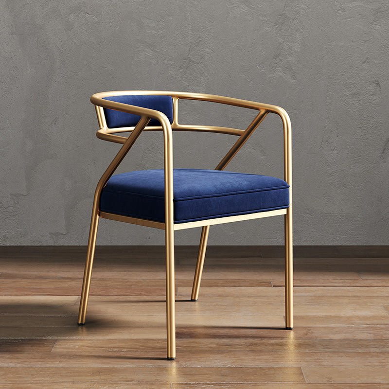 Glam Dining Chair Open Back Upholstered Dining Side Chair with Metal Legs Blue Gold 1 Piece Clearhalo 'Dining Chairs' 'Dining Tables & Seating' 'dining_chair' 'furn' 'furn_dining_chair' 'Furniture' 'furniture_dining_chair' 'Kitchen & Dining Furniture' 4819536