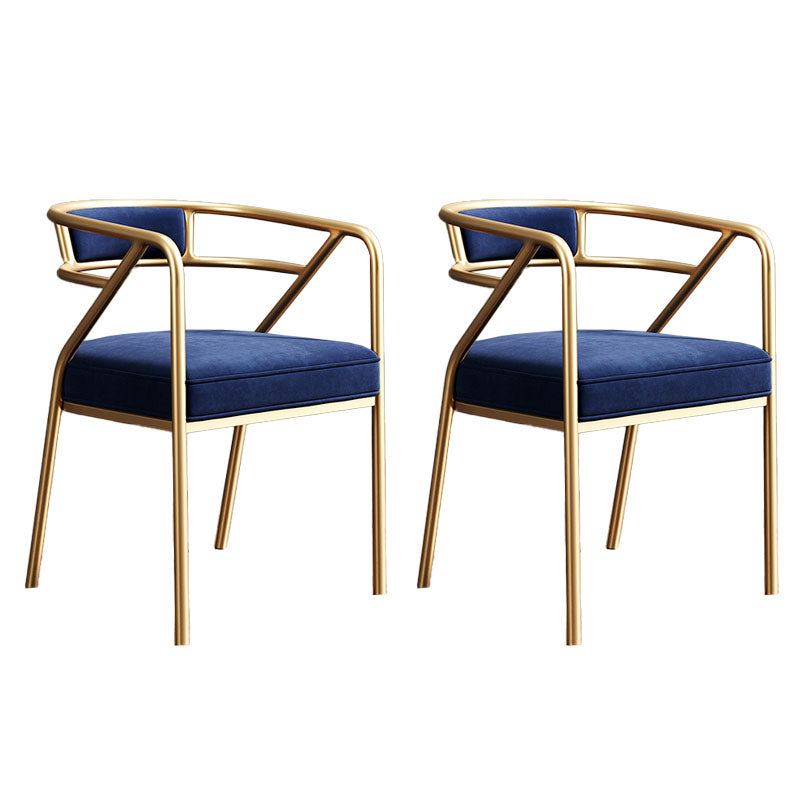Glam Dining Chair Open Back Upholstered Dining Side Chair with Metal Legs Blue Gold 2 Piece Set Clearhalo 'Dining Chairs' 'Dining Tables & Seating' 'dining_chair' 'furn' 'furn_dining_chair' 'Furniture' 'furniture_dining_chair' 'Kitchen & Dining Furniture' 4819537