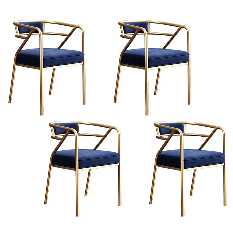 Glam Dining Chair Open Back Upholstered Dining Side Chair with Metal Legs Blue Gold 4 Piece Set Clearhalo 'Dining Chairs' 'Dining Tables & Seating' 'dining_chair' 'furn' 'furn_dining_chair' 'Furniture' 'furniture_dining_chair' 'Kitchen & Dining Furniture' 4819538