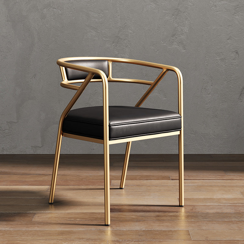 Glam Dining Chair Open Back Upholstered Dining Side Chair with Metal Legs Gold-Black 1 Piece Clearhalo 'Dining Chairs' 'Dining Tables & Seating' 'dining_chair' 'furn' 'furn_dining_chair' 'Furniture' 'furniture_dining_chair' 'Kitchen & Dining Furniture' 4819542